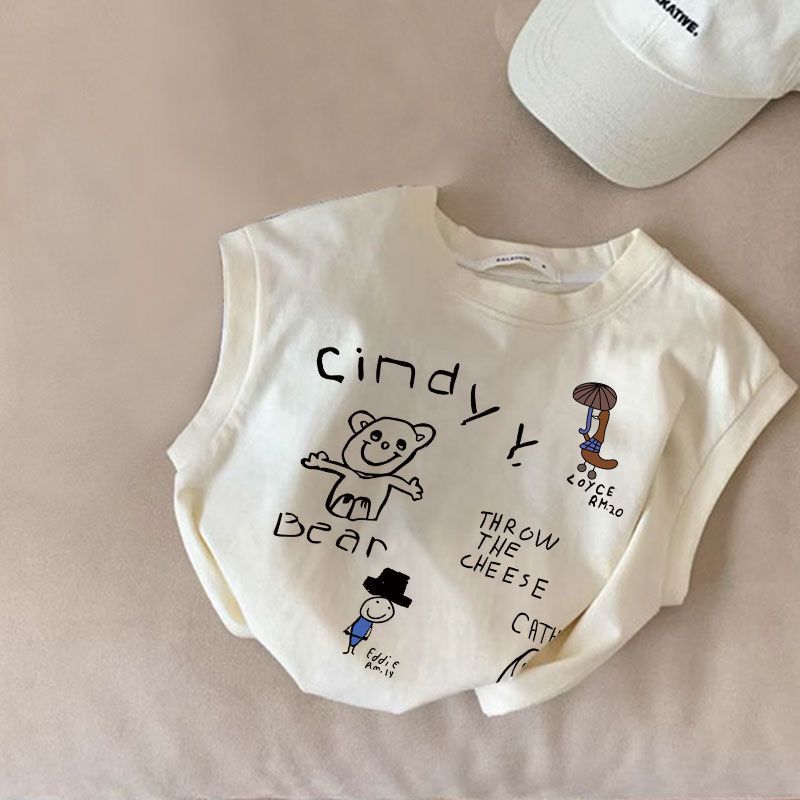 纯棉潮流儿童背心t恤男童女童夏季透气薄款外穿宝宝无袖新品上衣