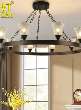 奥灯美式复古灯饰欧式田园简约黑色卧室书房餐厅灯具客厅吊灯9459