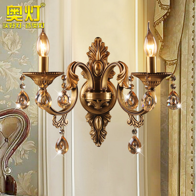 奥灯双头欧式全铜水晶壁灯过道玄关阳台走廊灯床头壁灯2883
