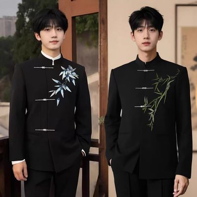 刺绣国风男中山装新中式西服套装
