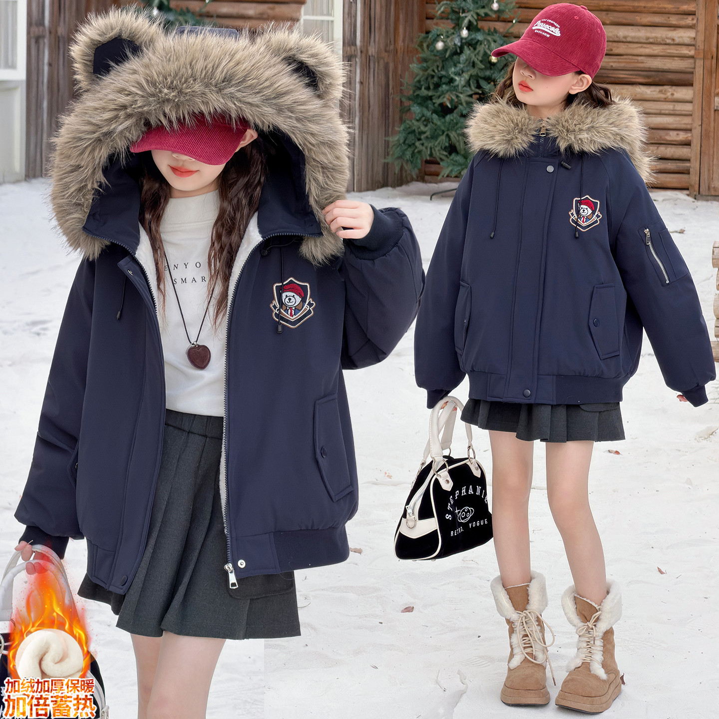 女童冬季加绒加厚派克服外套