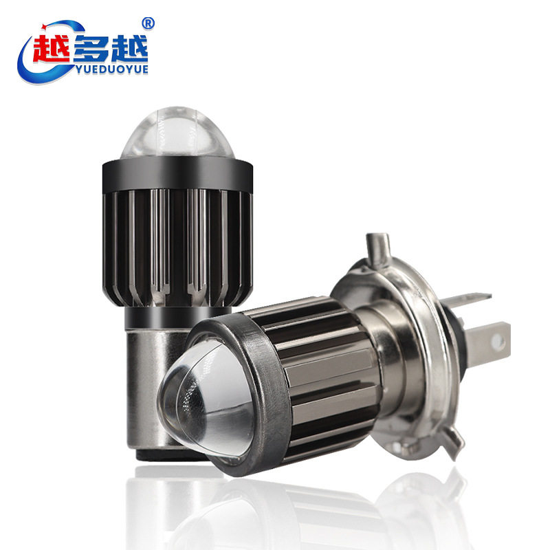 摩托车灯H4黄白双色远近光前大灯LED小钢炮射灯鱼眼透镜电动车灯