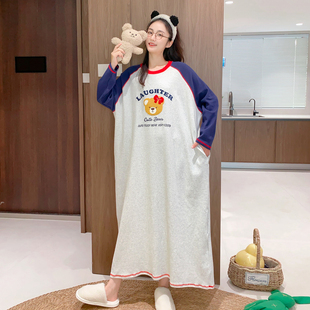 磨毛棉~加长大版型睡裙女加厚纯棉秋冬宽松大码胖MM睡衣韩版小熊