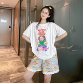 短裤 短袖 冰丝凉快可爱日系家居服 油画卡通莫代尔睡衣女夏季 薄款