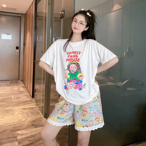 女莫代尔薄款睡衣短袖短裤冰丝