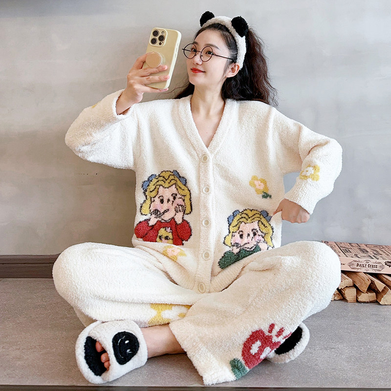 女半边绒保暖睡衣冬季韩版