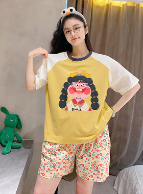 女韩版卡通纯棉短袖短裤ins风