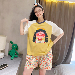 女韩版卡通纯棉短袖短裤ins风
