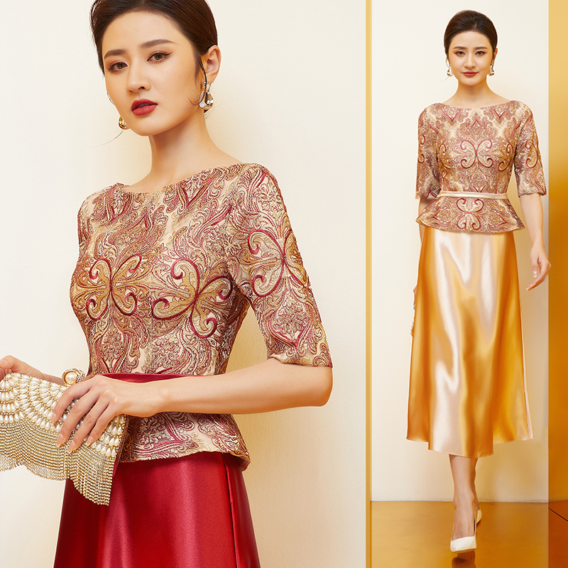 25婚礼妈妈婚宴礼服小个子高贵年轻喜婆婆婚宴装结婚长辈衣服