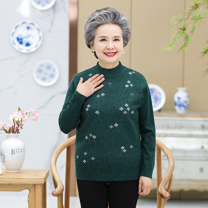 毛衣女中老年人奶奶装春秋季外套头60岁70妈妈针织衫老太太打底衫