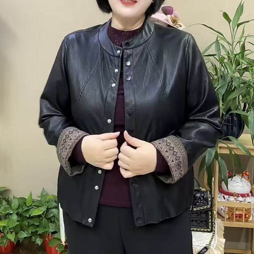春季软PU袖口宽松显瘦皮衣女