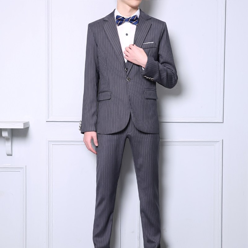 韩版潮流休闲修身时尚精致条纹西装三件套西服套装,男装西服套装,星座1607