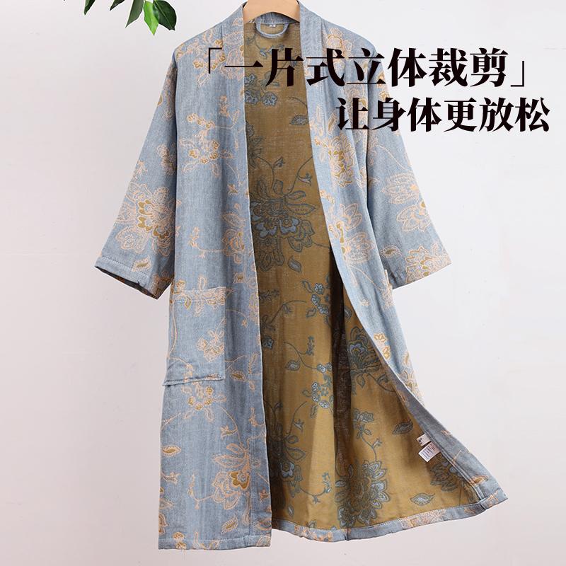纯棉纱布浴袍女新中式游泳浴衣男款可穿浴巾吸水三层夏季全棉睡袍