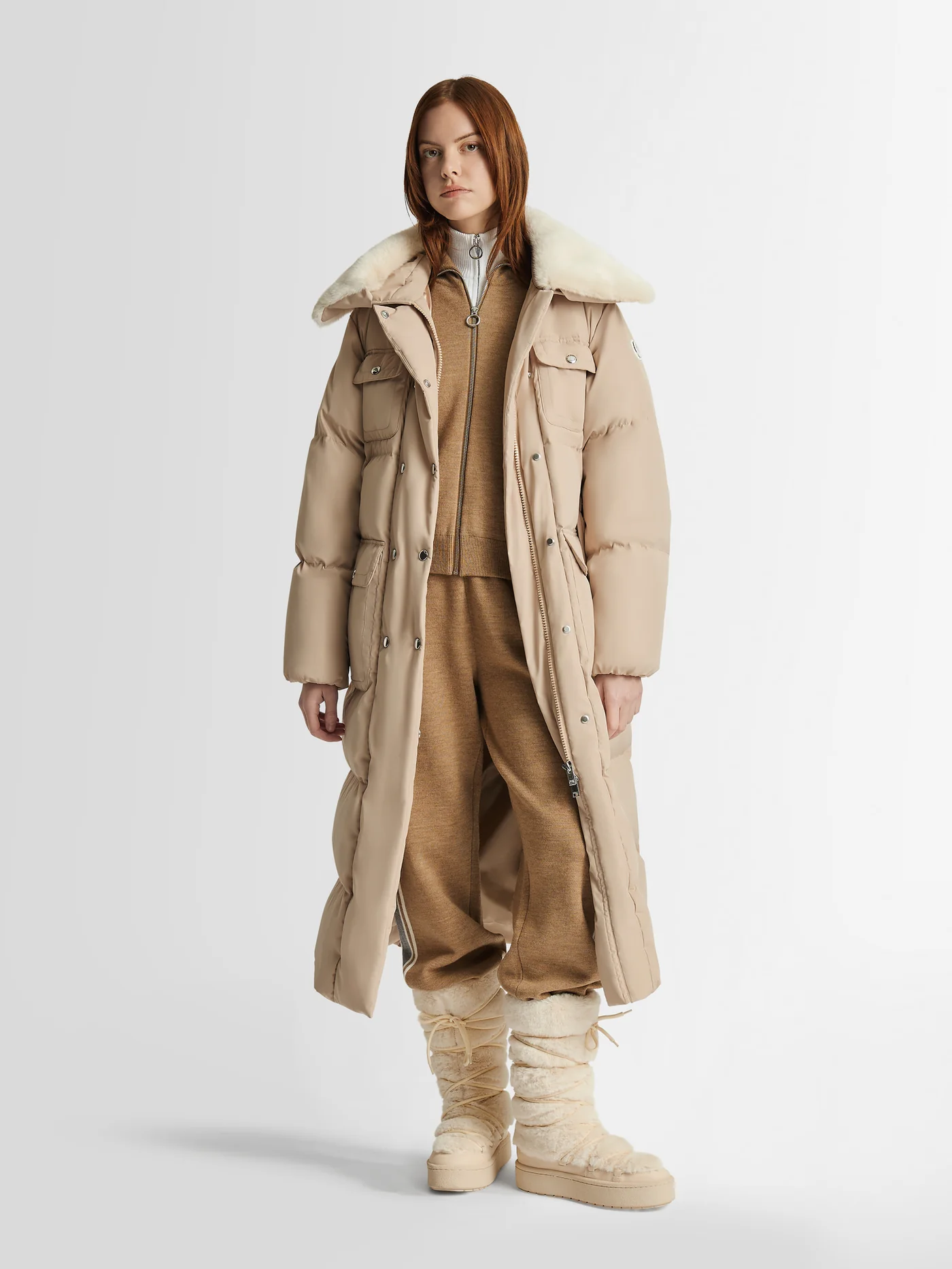 Fusalp 女士2025冬季新款提花面料多口袋配腰带超大毛领羽绒服