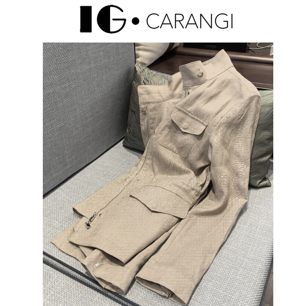 CARANGI品牌-意大利老钱风轻奢超细色织亚麻女士夹克外套IG5691