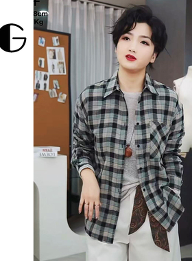 2026春季新款宽松百搭格纹长袖纯棉衬衫女式上衣IG5258
