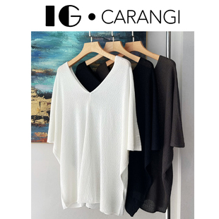 针织衫 CARANFI品牌 和纸纱蝙蝠袖 纸片人罩衫 前后双V领莫代尔
