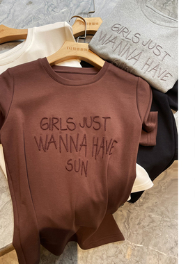 CARANGI 液氨轻氧棉 2025春夏新款圆领正肩字母镂空3D立体绣花棉T