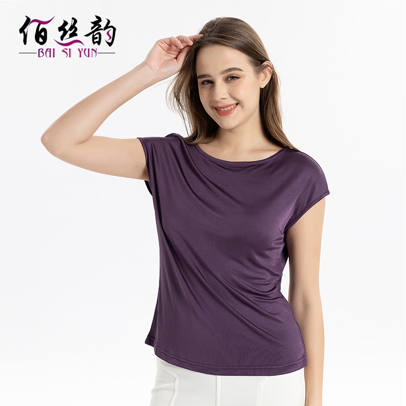 夏季新款真丝针织连肩袖女纯色T恤显瘦背心桑蚕丝圆领宽松打底衫,女装/女士精品,T恤,淘宝优惠券,粉丝福利购,淘宝优惠卷