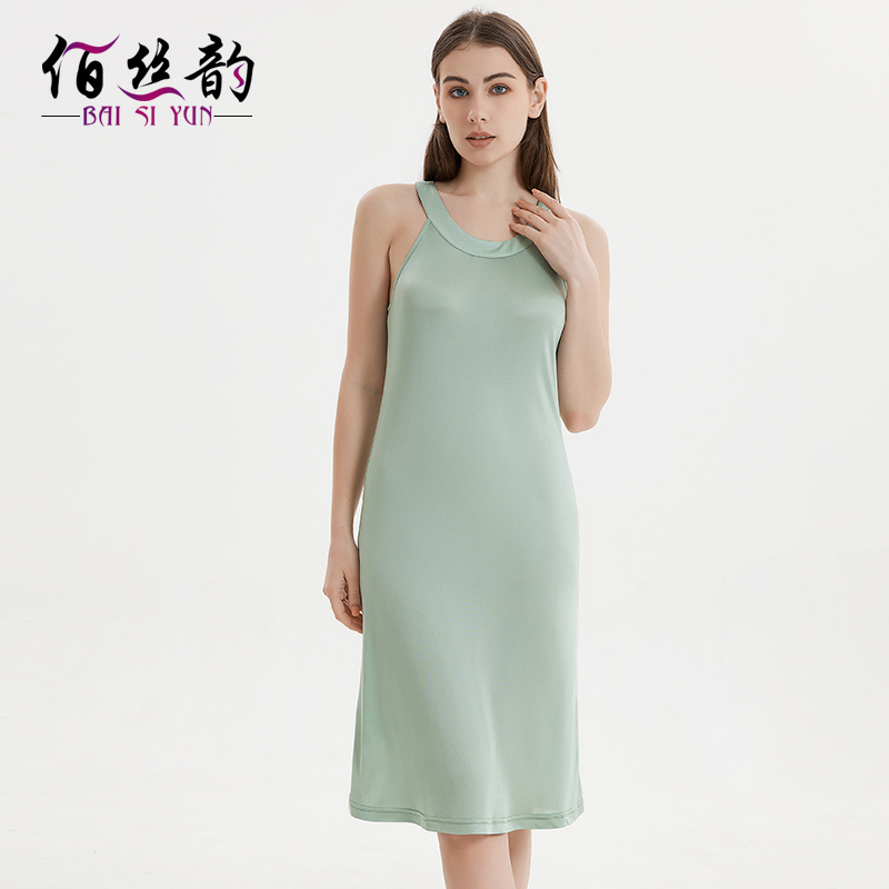 真丝夏季挂脖露肩睡裙连衣裙内搭