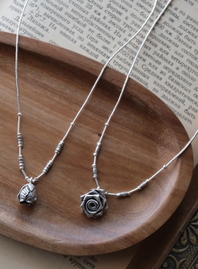 妖家 手工银饰 纯银玫瑰花 花朵项链 泰国进口 YC170
