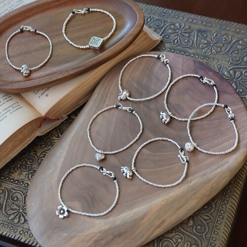 妖家 手工银饰 纯银小象 花蕊 爱心款手链 泰国进口 YS226