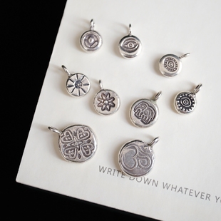 妖家 手工制 纯银牌子吊坠 印花小象 厚款 DIY配件 QH02