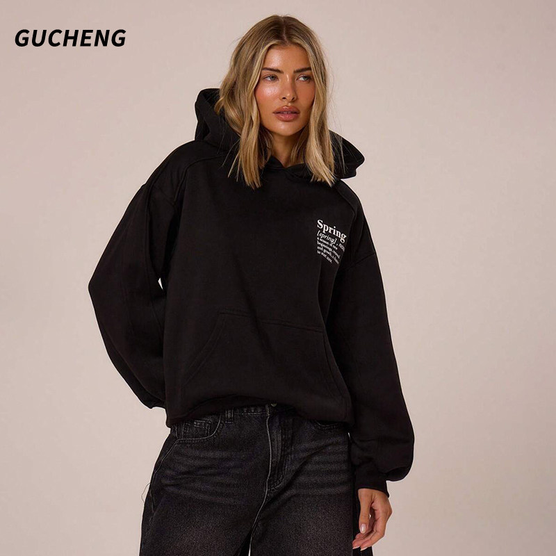 古丞 美式风黑色连帽卫衣女宽松oversize字母印花高街潮牌上衣,女装/女士精品,卫衣/绒衫,淘宝优惠券,粉丝福利购,淘宝优惠卷