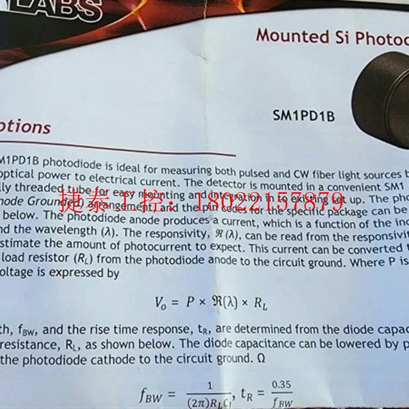 议价 ThorLabs SM1PD1B 大面积安装硅光电二极管,3