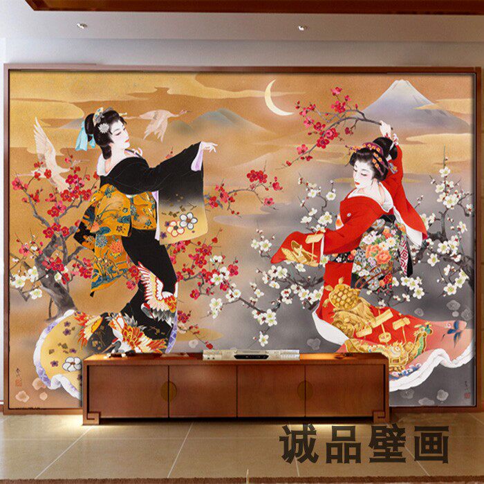 日式和服女人墙纸樱花浮世绘