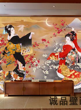 日式和服女人墙纸樱花浮世绘