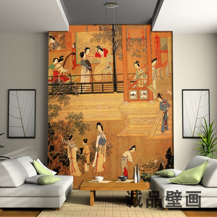 古代宫廷女人仕女壁纸明清朝古典宫女美女墙纸国画女子壁画背景墙