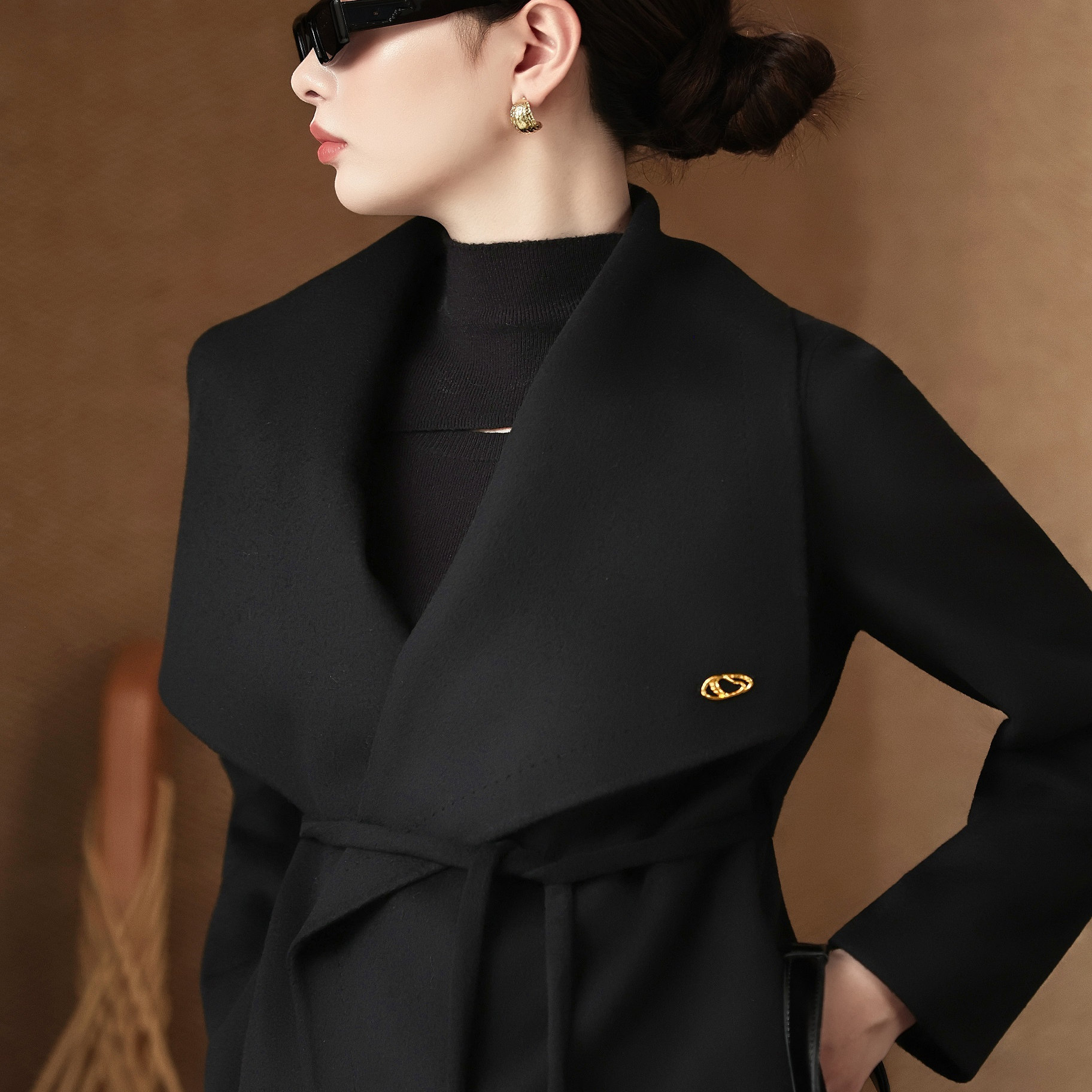 梅岑2025双面羊毛山羊绒大衣新款