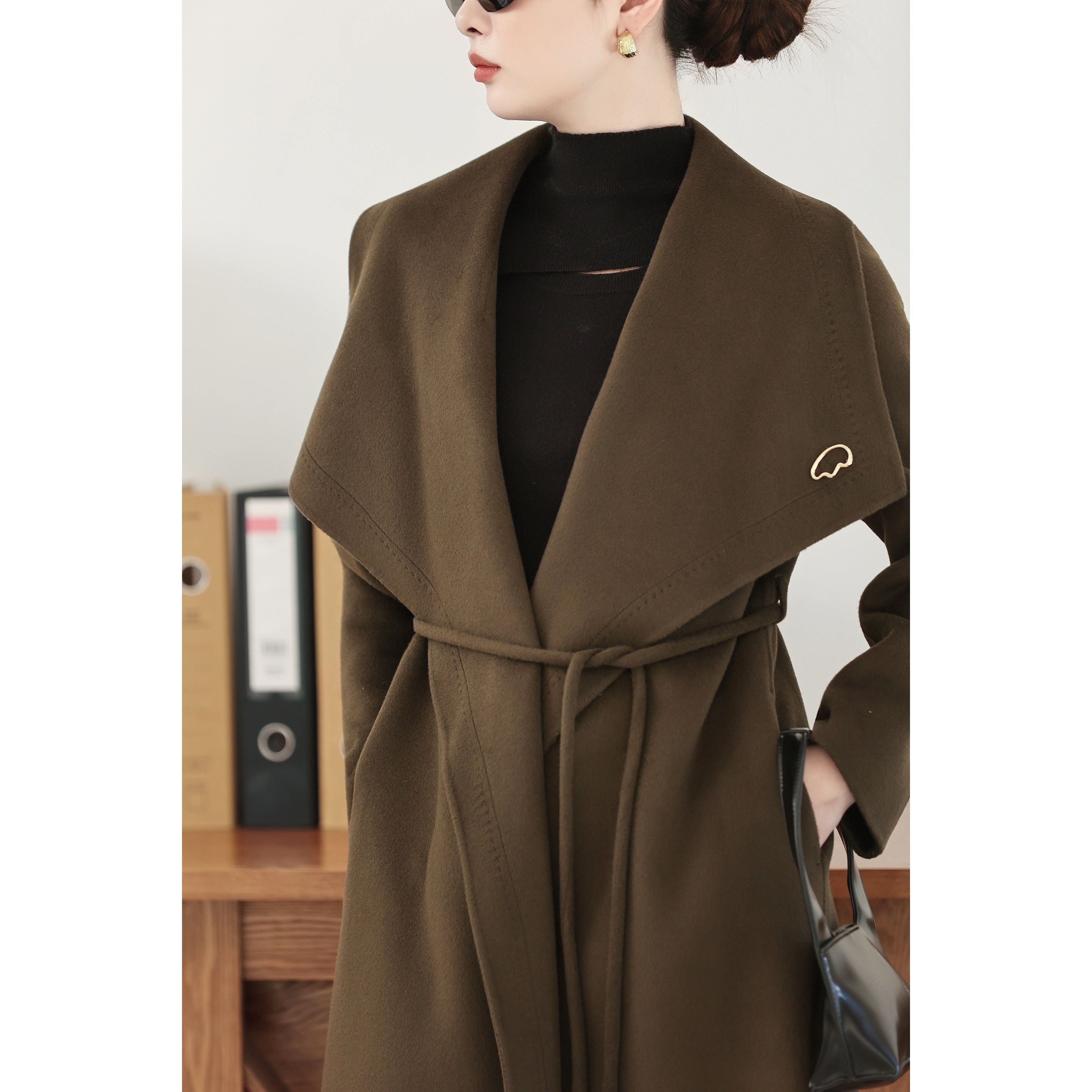 梅岑2025双面羊毛山羊绒大衣新款