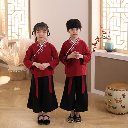 儿童古装汉服国学服男童女童书童三字经小学跖疣治疗空气棉特伦冰