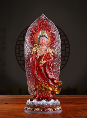 铜彩观世音菩萨佛像居家店供奉