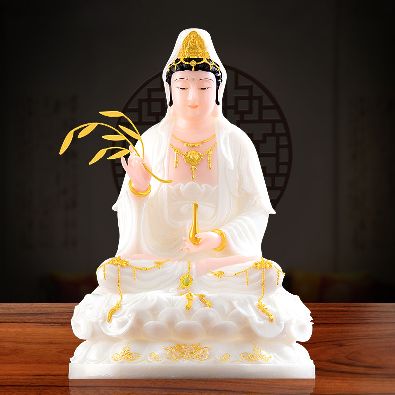 汉白玉观音佛像家用供奉摆件滴水观音娘娘南海关音新款观世音菩萨