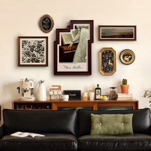 斯柏达覆古风客厅装饰画饭厅墙壁挂画欧式卧室床头中古不规则组合