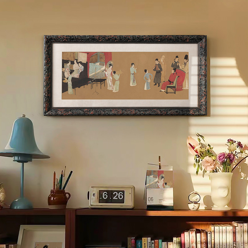 斯柏达新中式客厅装饰画韩熙载夜宴图国画仕女图书房复古人物挂画