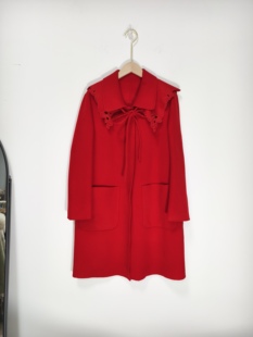 MCC羊绒外套红色女装2025年秋季新款可拆卸领宽松显瘦中长款大衣
