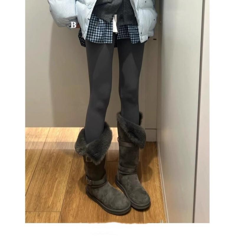 2025新款冬季加绒保暖鞋长筒棉靴皮毛一体灰色高筒毛毛雪地靴女款