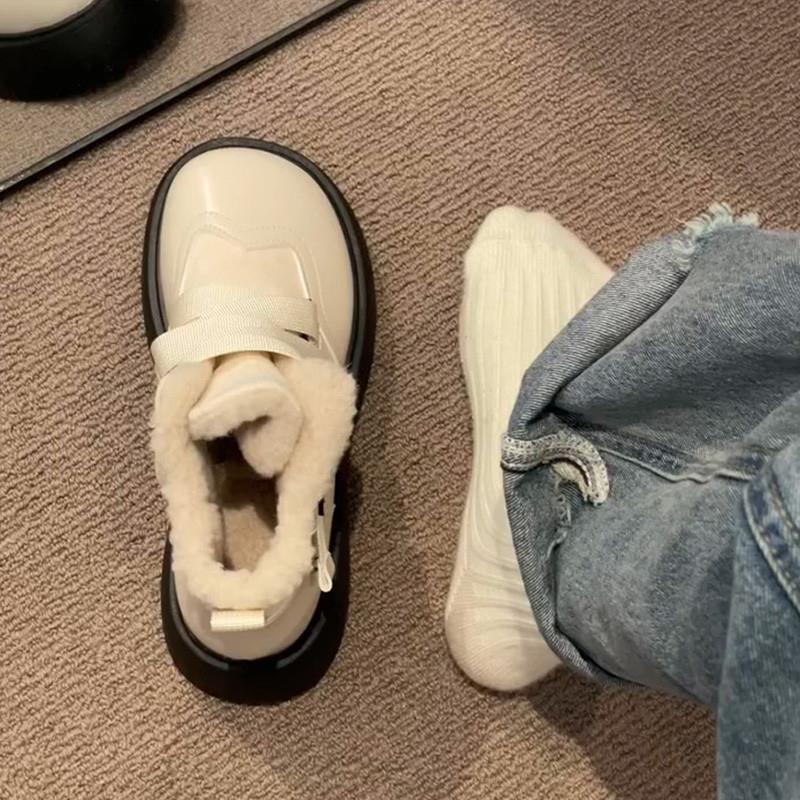 牛皮厚底雪地靴女秋冬加绒保暖马丁靴松糕底增高魔术贴东北棉鞋