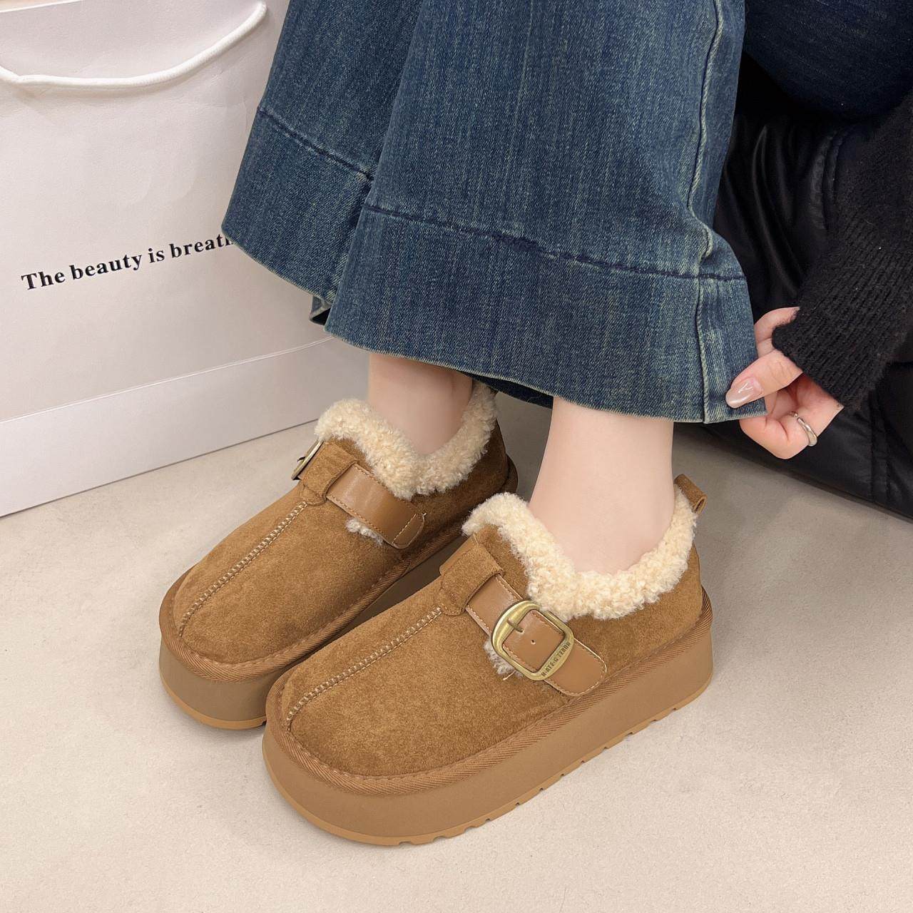 小众复古英伦风法式厚底增高勃肯鞋女2025新款冬季加绒超火乐福鞋