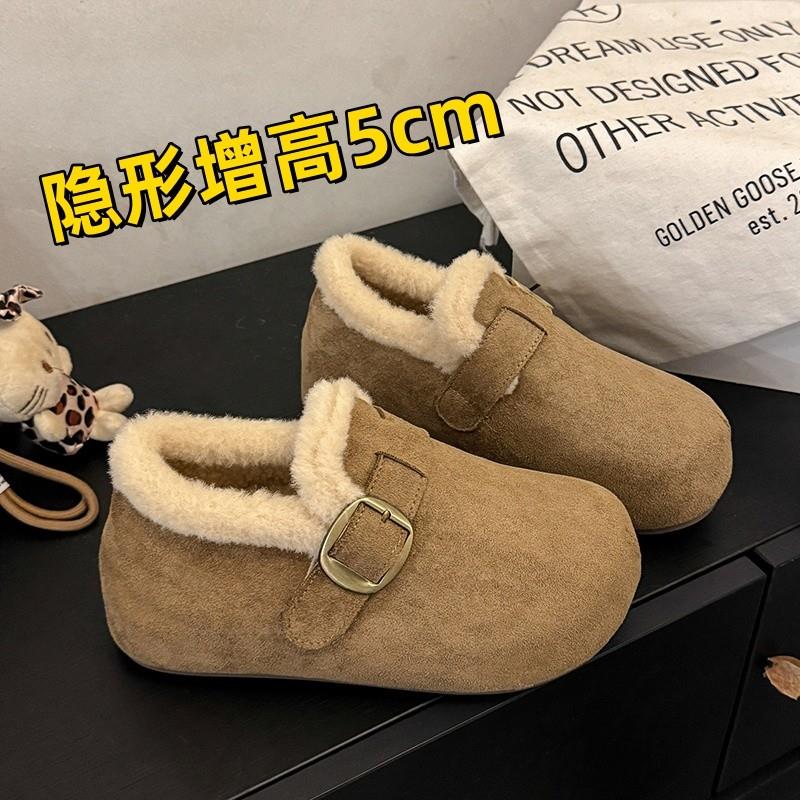 内增高厚底勃肯鞋女冬加绒2025新款冬季正流行真皮全包毛毛博肯鞋