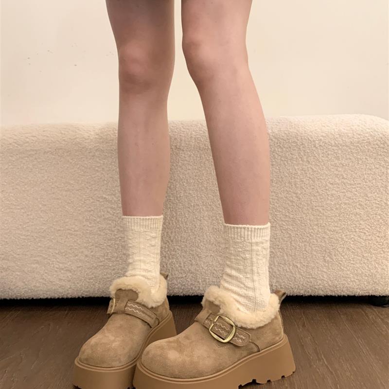 厚底增高加绒保暖勃肯鞋女鞋2025新款冬季雪地靴乐福鞋毛毛棉鞋