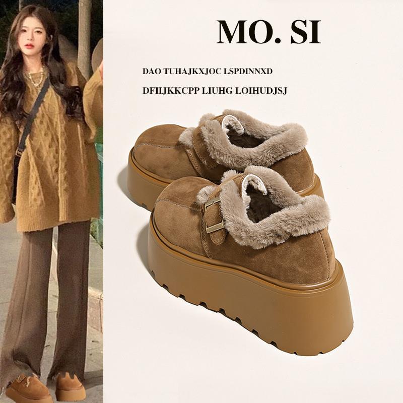 松糕厚底增高勃肯鞋女鞋子加绒低帮雪地靴2025新款冬季乐福鞋棉鞋