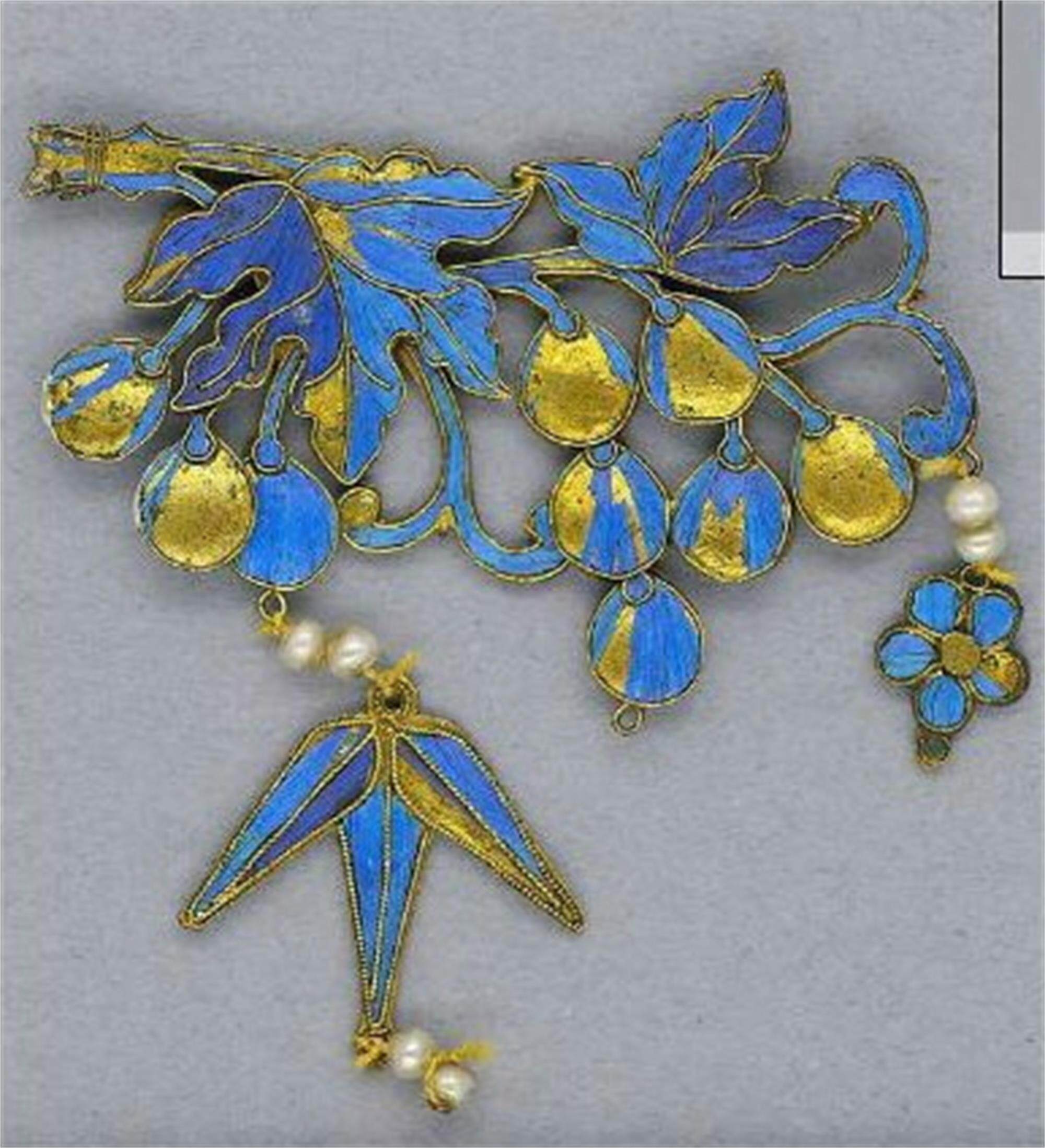 青荇手工 中国仿点翠两个葡萄发簪胸针汉服配饰分解图纸纸质纸