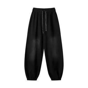 炸高街裤子男毛边运动卫束脚休闲长裤春秋扎染直筒百搭潮流牌宽松