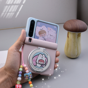 新品适用于华为PuraX手机壳磁吸中轴全包可旋转支架保护套purax典藏版挂绳手链新款可爱阔折叠撞色保护壳