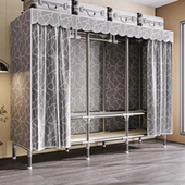 出租房不锈钢卧室家用全钢架26mm加粗加厚钢管衣柜合金钢结头衣橱